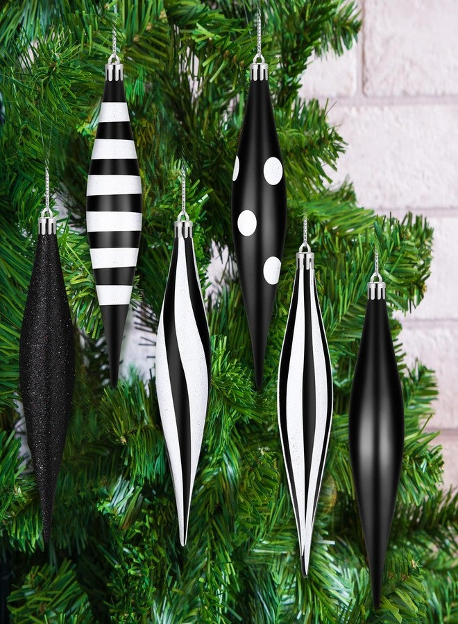 Hungdao 12 Pcs Black and White Christmas Ornaments 6.3 Inch Droplet Stripe Dot Hanging Christmas Ornaments for Xmas Tree Decor for Home and Holiday Party Xmas Trees Accessories - Image 2