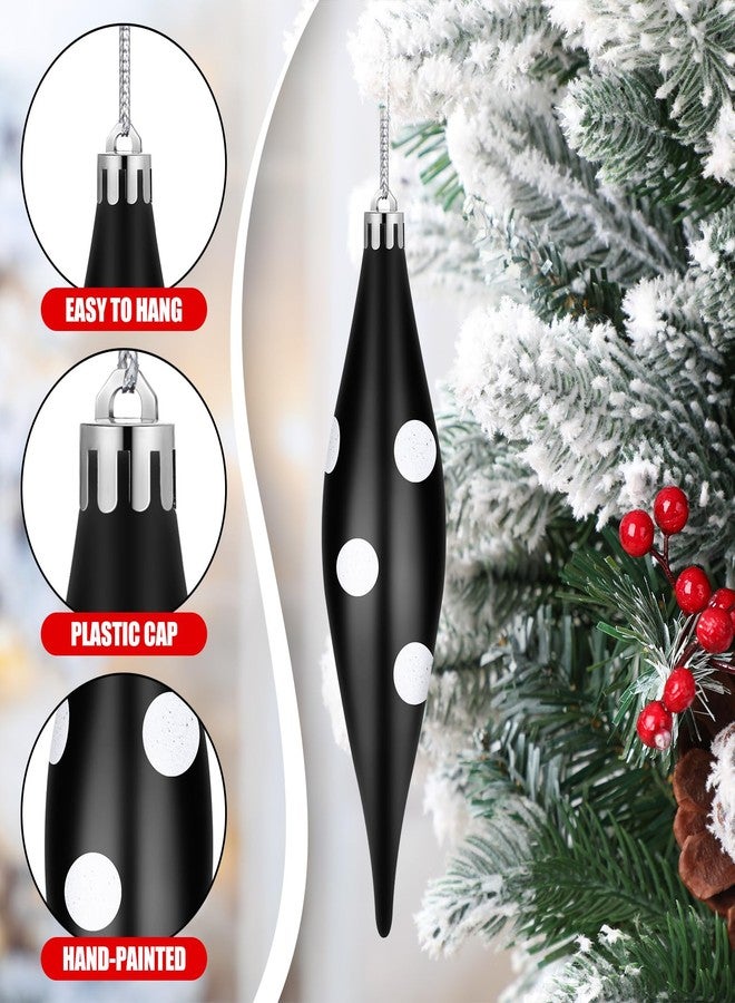 Hungdao 12 Pcs Black and White Christmas Ornaments 6.3 Inch Droplet Stripe Dot Hanging Christmas Ornaments for Xmas Tree Decor for Home and Holiday Party Xmas Trees Accessories - Image 5