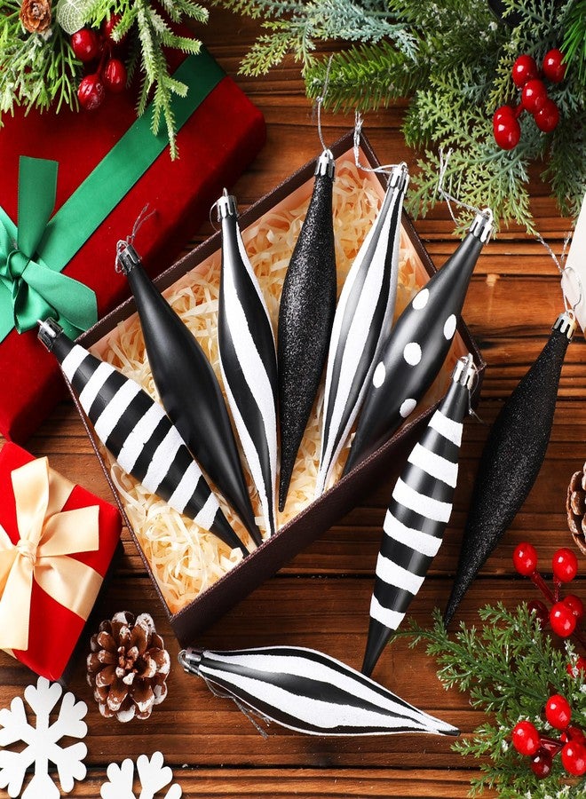 Hungdao 12 Pcs Black and White Christmas Ornaments 6.3 Inch Droplet Stripe Dot Hanging Christmas Ornaments for Xmas Tree Decor for Home and Holiday Party Xmas Trees Accessories - Image 4