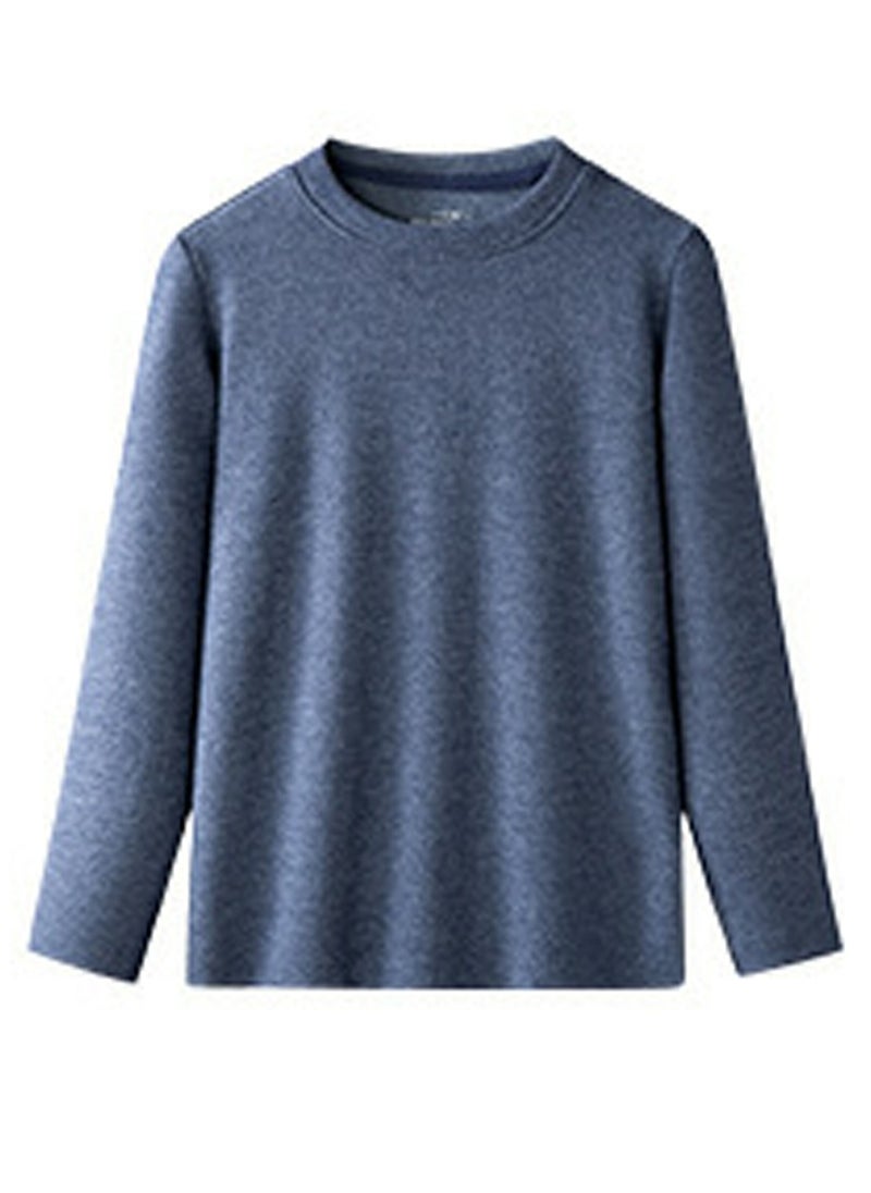 إسكدنيا Children's Solid Color Crew-Neck Thick Thermal Underwear Shirt Cold Weather Base Layer,Long Sleeve T-Shirt Loungewear Navy Blue 