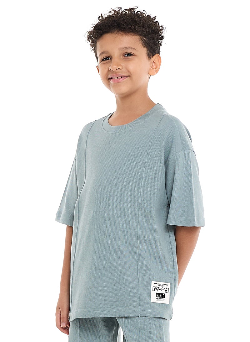 Victor and Jane Boys' Cord Set – Ice Blue T-shirt and Shorts Outfit - Image 3