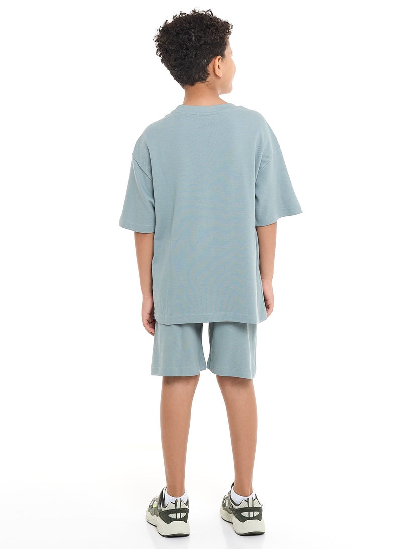 Victor and Jane Boys' Cord Set – Ice Blue T-shirt and Shorts Outfit - Image 2