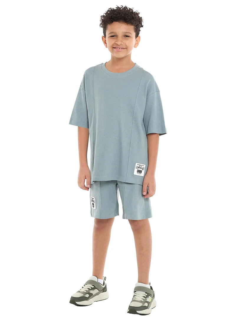victor and jane Victor and Jane Boys' Cord Set – Slate Grey T-Shirt and Shorts Outfit
