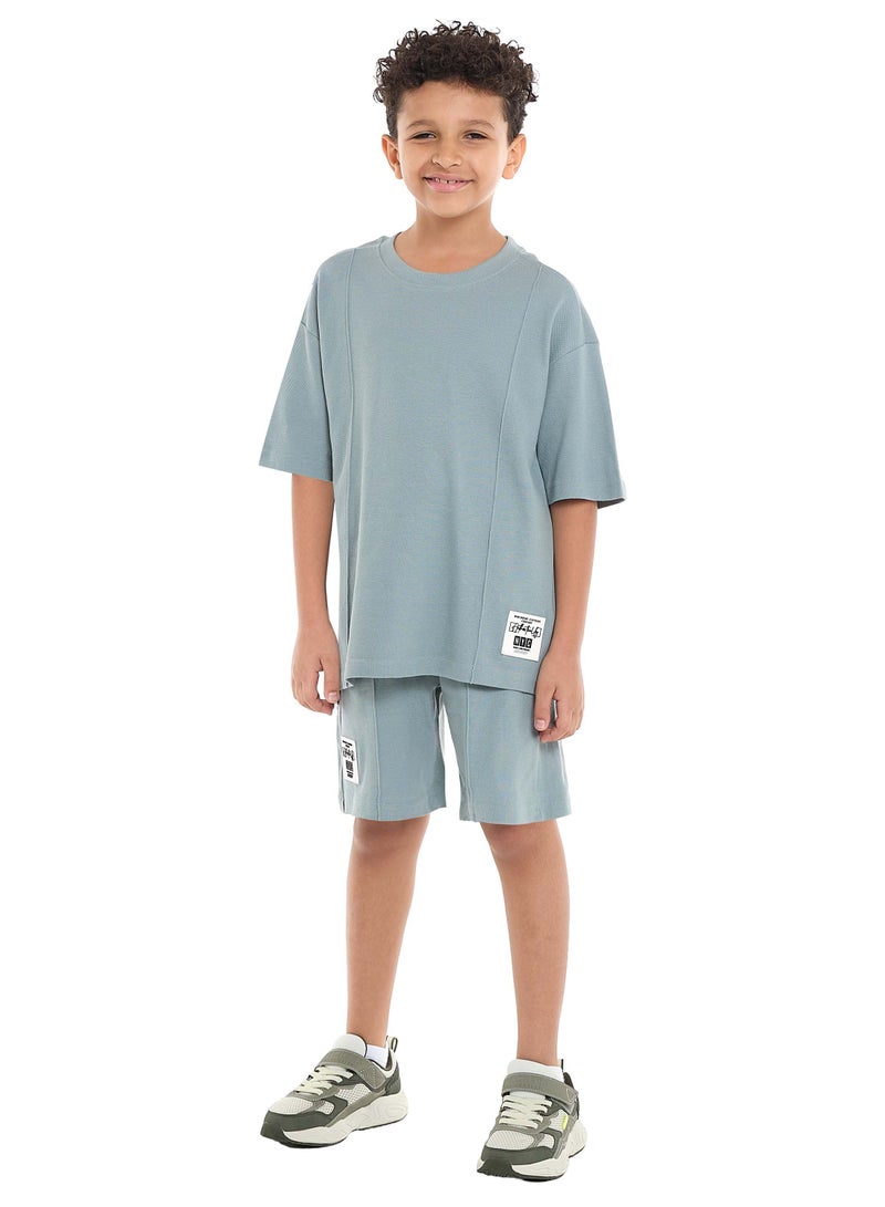 Victor and Jane Boys' Cord Set – Ice Blue T-shirt and Shorts Outfit - Image 4