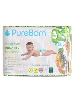 PureBorn Organic Bamboo Size 3 Diapers 5.5-8 Kg 28 Count  - Image 1