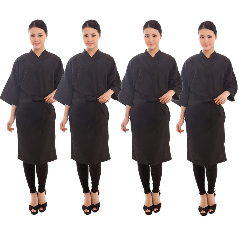 PERFEHAIR Salon Client Gown Robes Cape Pack of 4 Hairdressing Gown Smock for Hair Stylist to Hair Cutting Hair ColoringBlack