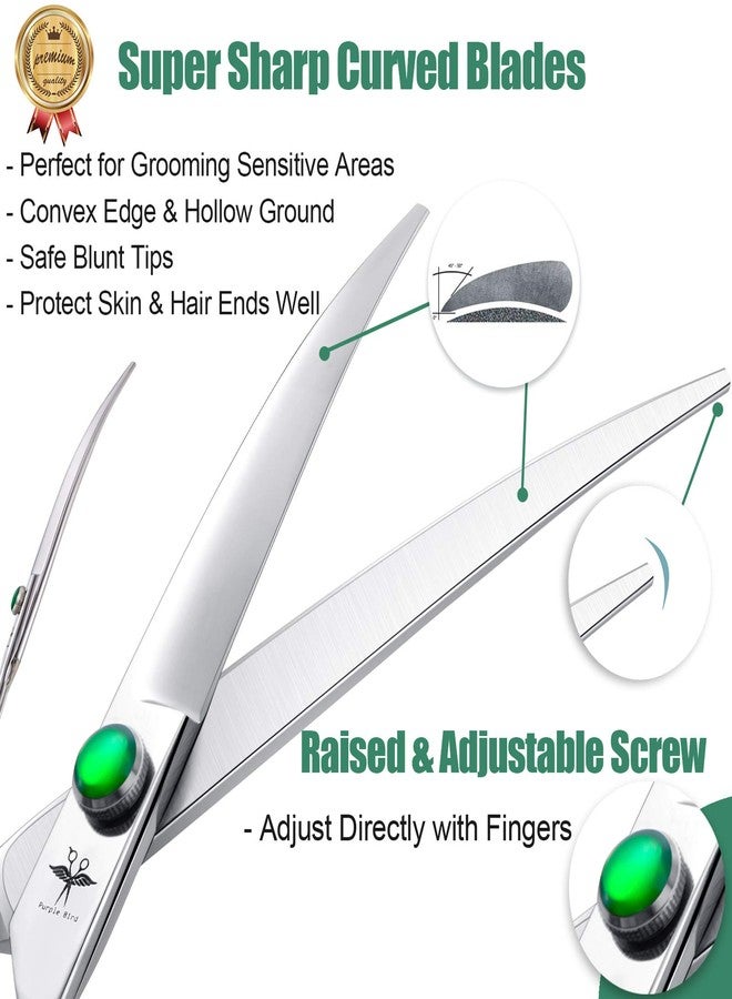 PURPLEBIRD 7 Inch Downward Curved Dog Grooming Scissors Professional Pet Cutting Shears Safety Noiseless Blunt Tip Trimming Shearing for Dogs Cats Japanese Stainless Steel Silver - Image 2