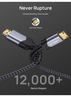 JSAUX Mini HDMI to HDMI Cable 6FT, [Aluminum Shell, Braided] High Speed 4K  60Hz HDMI 2.0 Cord, Compatible with Camera, Camcorder, Tablet and