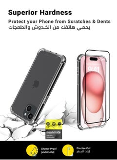 huanmate 2 in 1 Protection Pack Of Case Cover And Edge to Edge Screen Protector For Apple iPhone 15 Plus Black/Clear  - Image 5