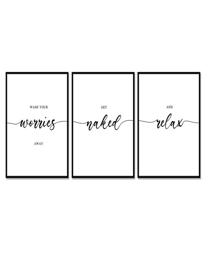 WCDHOR Wash Your Worries Away, Get Naked and Relax, Bathroom Wall Decor, Guest Bathroom Decor, Get Naked Print, Set of 3, Unframed 8x10inch - Image 1