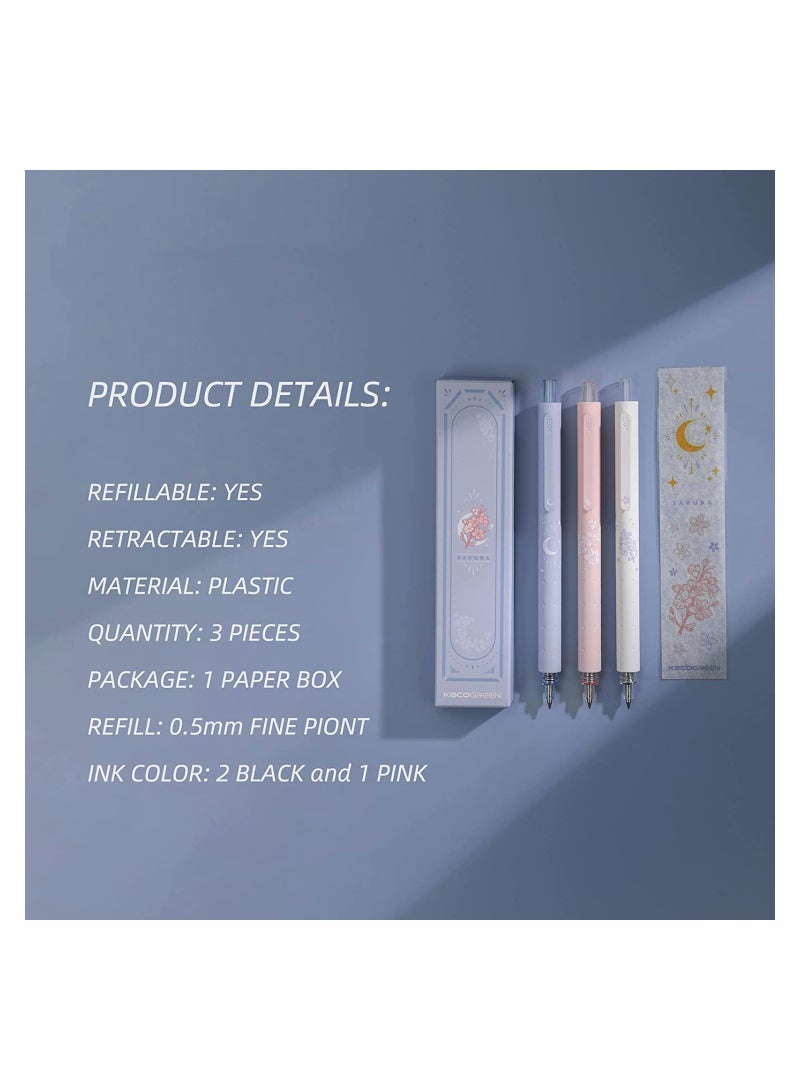 Fine Point 0.5mm Retractable Gel Ink Pens Set 3 Colors 2 Black 1 Pink Ideal for Smooth Writing - Image 2