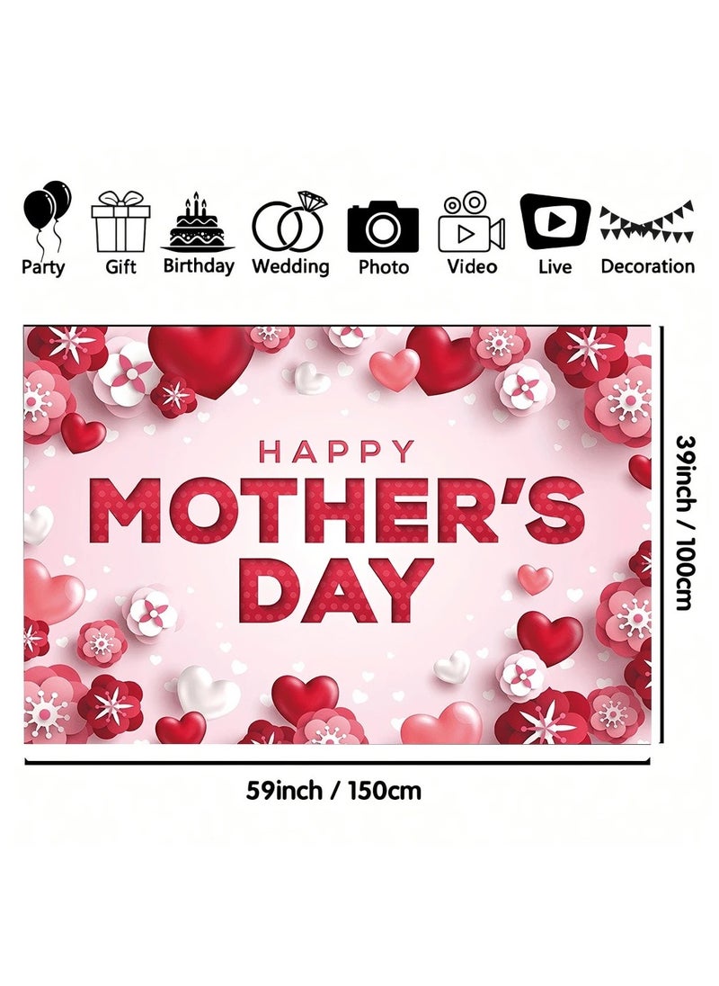 Generic - Mother's Day Decoration Backdrop with Pink and Red Hearts Design to Add a Special Touch to Mother's Day - Size 100*150cm - Image 1