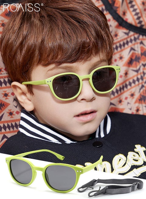 Oval Polarized Sunglasses for Babies, UV400 Protection Cute Beach Holiday Sun Glasses with Lightweight Flexible TPEE Frame and Elastic Strap for Boys Girls Age 0-3, Grassy Green