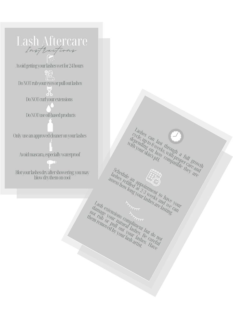 Lashicorn Lash Extension Aftercare Instructions Cards | 50 Pack | Double Sided Size 3.5 x 2" inches After Care (2-3 Week Fillers) | Gray with White Design 