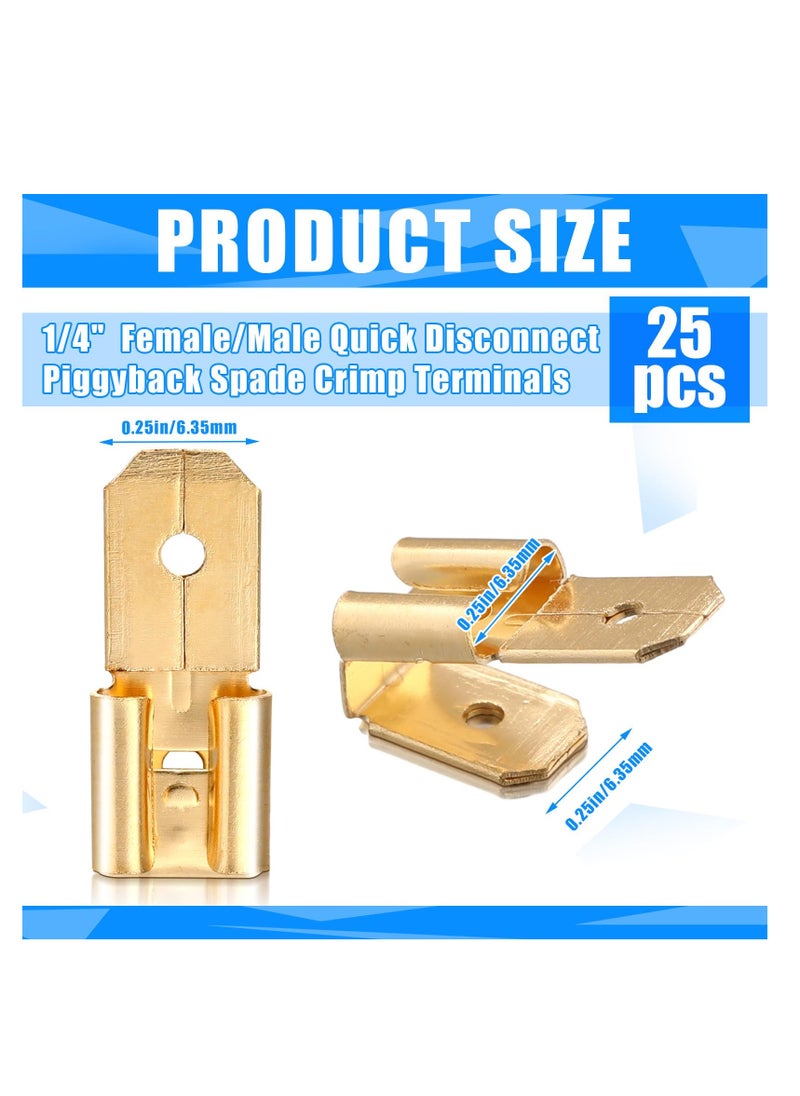 Generic 25 Pcs Piggyback Spade Connectors, 3 Way Adapter Dual Male to Single Female Brass Quick Disconnect Connectors Piggyback Terminals Crimp Terminals Assortment Kit, Unisulated  - Image 2
