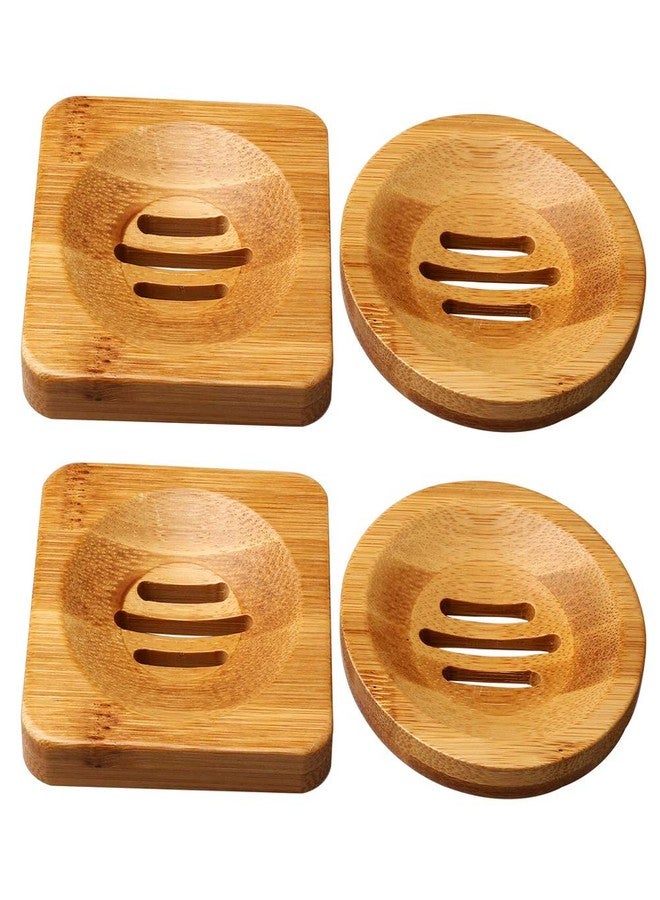SUMAJU 4 Pcs Wooden Soap Holders Bathroom Soap Dish Natural Bamboo Soap Holder Square & Round Soap Dishes for Home Bathroom - Image 1