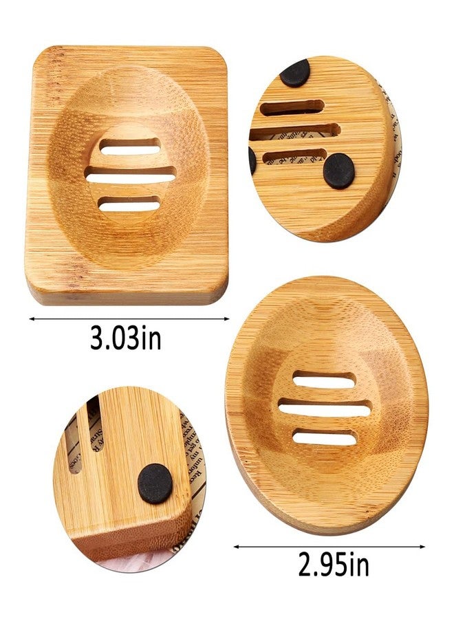 SUMAJU 4 Pcs Wooden Soap Holders Bathroom Soap Dish Natural Bamboo Soap Holder Square & Round Soap Dishes for Home Bathroom - Image 2