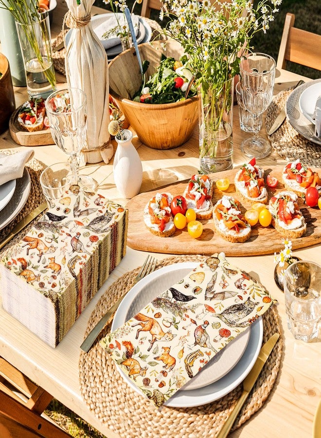 JarThenaAMCS 80Pcs Vintage Animal Paper Guest Napkins Mushroom Woodland Animal Paper Napkins Retro Disposable Hand Towel Napkins for Home Holiday Party Supplies, 4.3x7.8inch - Image 5