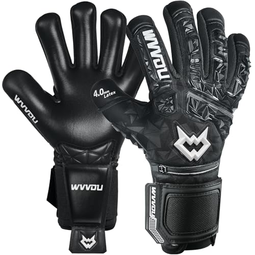WVVOU Soccer Goalie Gloves for Adults and Youth, High Performance Goalkeeper Gloves with 5 Detachable Finger Saves, Soccer Gloves with 4mm Sticky Latex Palm (Black, 11) - Image 1