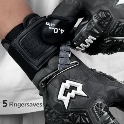 WVVOU Soccer Goalie Gloves for Adults and Youth, High Performance Goalkeeper Gloves with 5 Detachable Finger Saves, Soccer Gloves with 4mm Sticky Latex Palm (Black, 11) - Image 4