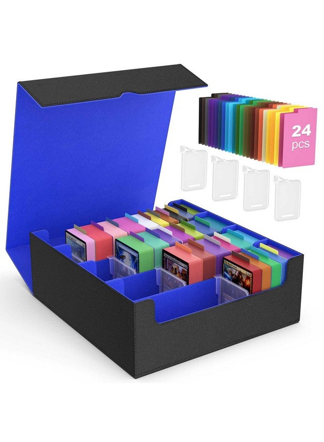 MoKo Trading Card Storage Box, 3000+ MTG Deck Box with 24 Colorful Dividers & 4 Card Supporters, Commander Card Deck Case Fits for Magic Game Cards, YugiOh, TCG, PTG and Sport Cards, Black Blue - Image 1