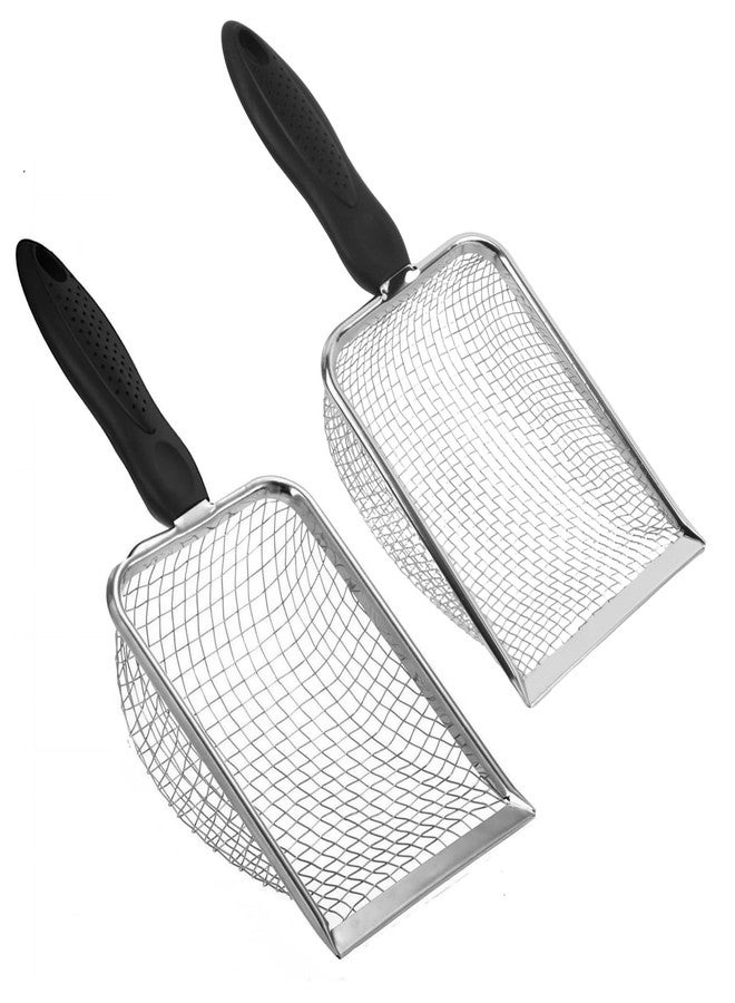 أوفيل مجرفتان من الفولاذ المقاوم للصدأ لفضلات القطط، مجرفة رمل للزواحف، منخل للركائز والحصى، مقبض مانع للانزلاق، سهلة التنظيف لفضلات رمل حوض الزواحف (شبكة 3.8 مم و 5 مم) - Image 1