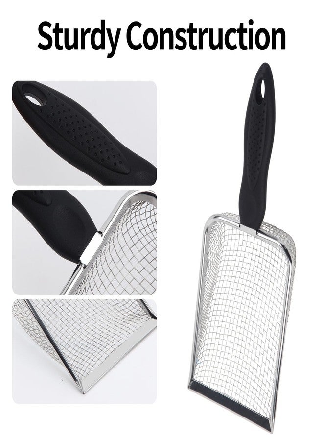 أوفيل مجرفتان من الفولاذ المقاوم للصدأ لفضلات القطط، مجرفة رمل للزواحف، منخل للركائز والحصى، مقبض مانع للانزلاق، سهلة التنظيف لفضلات رمل حوض الزواحف (شبكة 3.8 مم و 5 مم) - Image 3