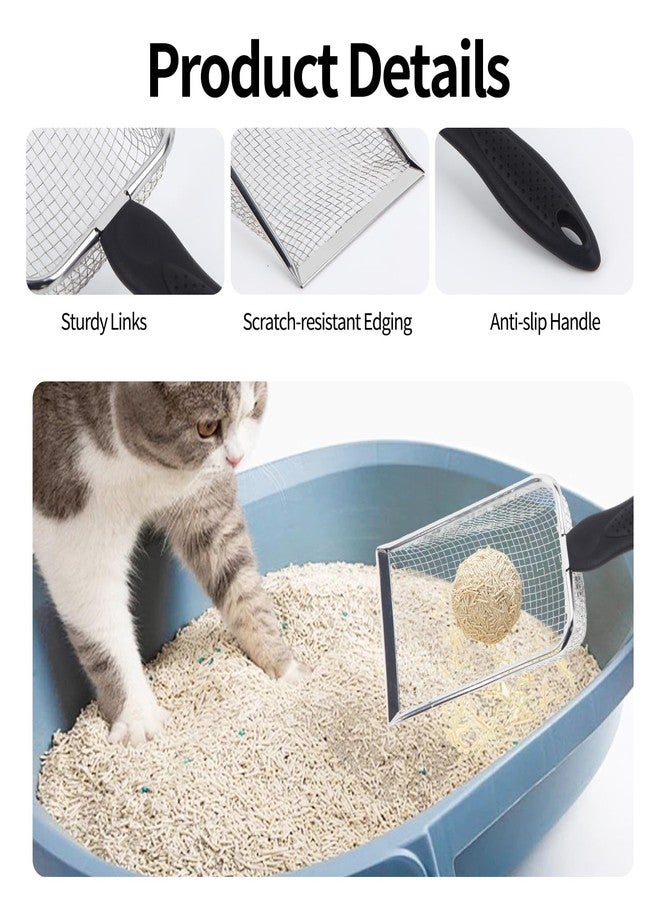 أوفيل مجرفتان من الفولاذ المقاوم للصدأ لفضلات القطط، مجرفة رمل للزواحف، منخل للركائز والحصى، مقبض مانع للانزلاق، سهلة التنظيف لفضلات رمل حوض الزواحف (شبكة 3.8 مم و 5 مم) - Image 4