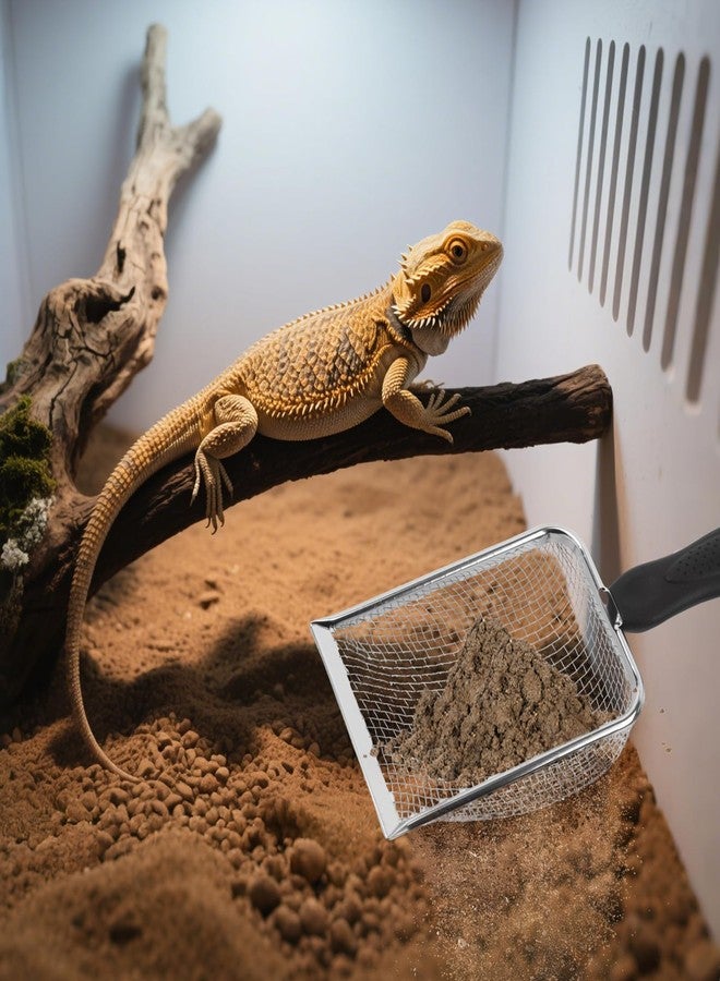 أوفيل مجرفتان من الفولاذ المقاوم للصدأ لفضلات القطط، مجرفة رمل للزواحف، منخل للركائز والحصى، مقبض مانع للانزلاق، سهلة التنظيف لفضلات رمل حوض الزواحف (شبكة 3.8 مم و 5 مم) - Image 5