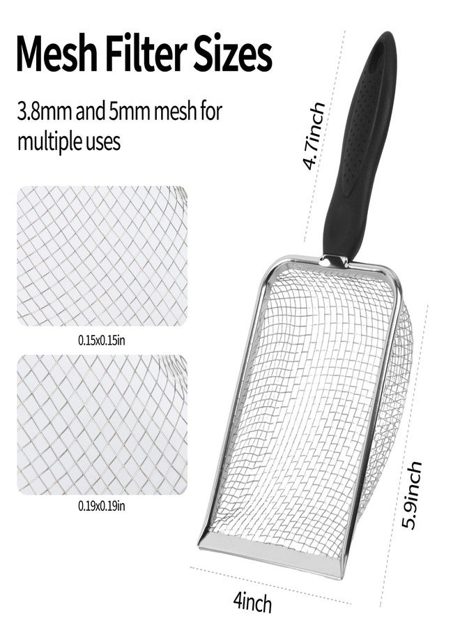 أوفيل مجرفتان من الفولاذ المقاوم للصدأ لفضلات القطط، مجرفة رمل للزواحف، منخل للركائز والحصى، مقبض مانع للانزلاق، سهلة التنظيف لفضلات رمل حوض الزواحف (شبكة 3.8 مم و 5 مم) - Image 2