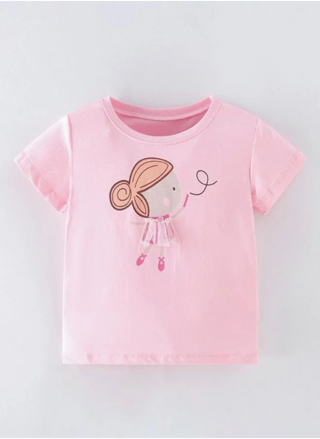 يونيكي Pink Printed Short Sleeve Crew Neck T-Shirt