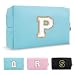 ChaoGreat Small Personalized Initial A-Z Preppy Patch Makeup Bag,PU Chenille Letter Travel Cosmetic Pouch with Zipper,Blue Cute Toiletry Bag,Gift Ideal for Teen Girls Women Teacher Bridesmaid,Letter P - Image 2
