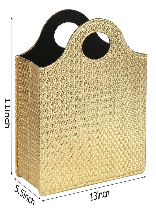 HofferRuffer Magazine Basket Holder, Foldable Magazine Rack, Document File Holder Organizer, File Folder, Newspaper Storage Bin Organizer for Home or Office (Gold) - Image 2
