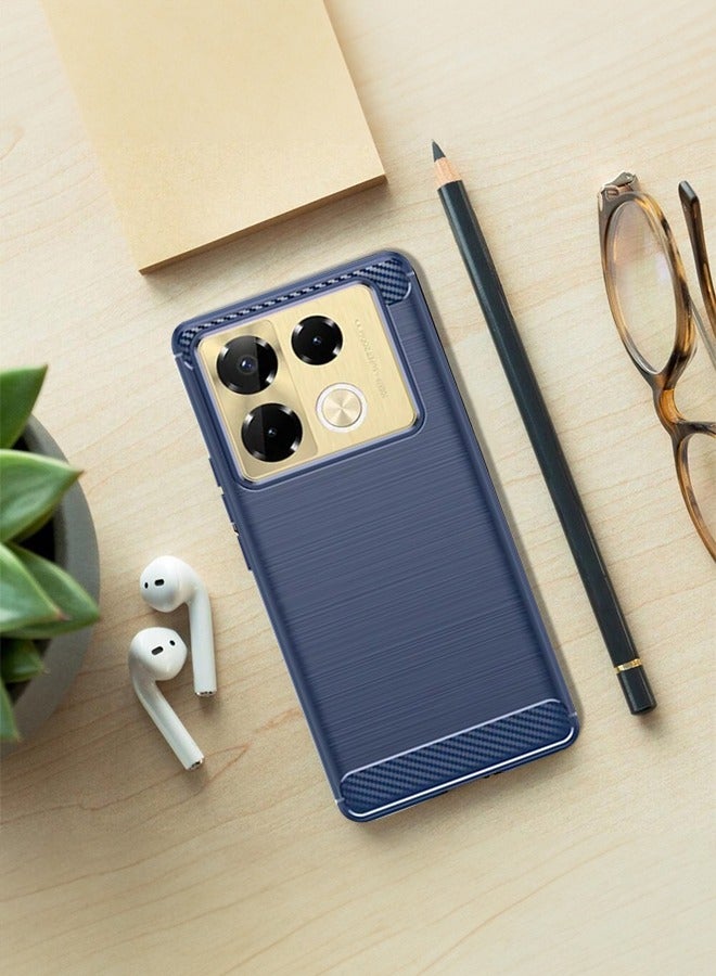 أوكيوز حافظة هاتف Infinix Note 40 Pro 5G مقاس 6.78 بوصة مصنوعة من مادة TPU ذات تكنولوجيا مصقولة، حافظة هاتف من ألياف الكربون، عدسة كاميرا، تصميم بارز لحماية العدسات، حافظة هاتف صلبة باللون الأزرق - Image 1