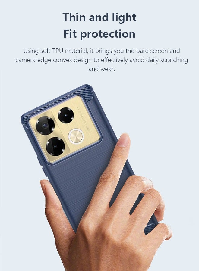 أوكيوز حافظة هاتف Infinix Note 40 Pro 5G مقاس 6.78 بوصة مصنوعة من مادة TPU ذات تكنولوجيا مصقولة، حافظة هاتف من ألياف الكربون، عدسة كاميرا، تصميم بارز لحماية العدسات، حافظة هاتف صلبة باللون الأزرق - Image 5