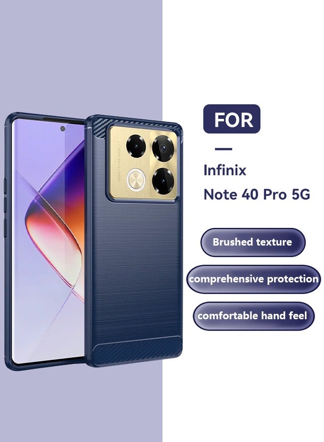 أوكيوز حافظة هاتف Infinix Note 40 Pro 5G مقاس 6.78 بوصة مصنوعة من مادة TPU ذات تكنولوجيا مصقولة، حافظة هاتف من ألياف الكربون، عدسة كاميرا، تصميم بارز لحماية العدسات، حافظة هاتف صلبة باللون الأزرق - Image 3