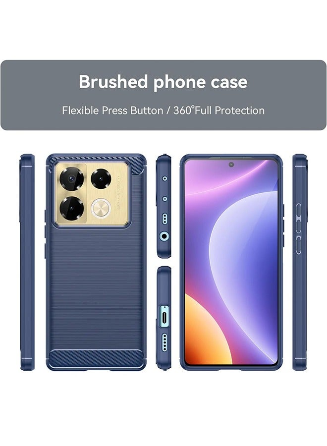 أوكيوز حافظة هاتف Infinix Note 40 Pro 5G مقاس 6.78 بوصة مصنوعة من مادة TPU ذات تكنولوجيا مصقولة، حافظة هاتف من ألياف الكربون، عدسة كاميرا، تصميم بارز لحماية العدسات، حافظة هاتف صلبة باللون الأزرق - Image 2