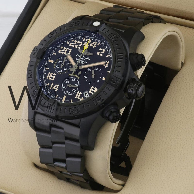 Breitling Black Watch for Men Chronograph with Black Stainless steel strap 1145