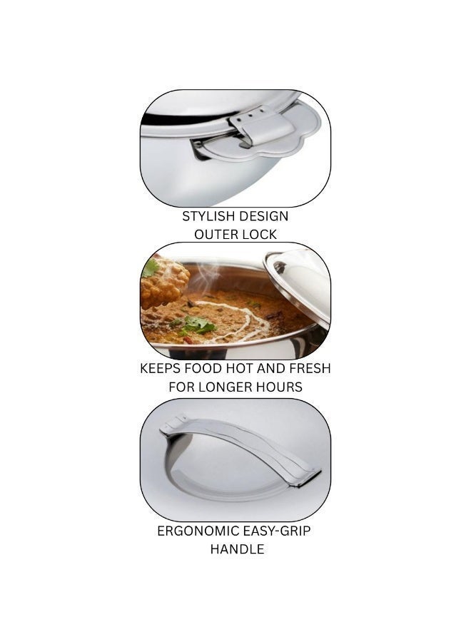SEAGULL Hotpot Crown | Premium Insulated Stainless Steel Casserole | Keeps Food Hot & Fresh for Hours | Leak-Proof | Elegant Crown Design Steel Finish- 1500ML - Image 4