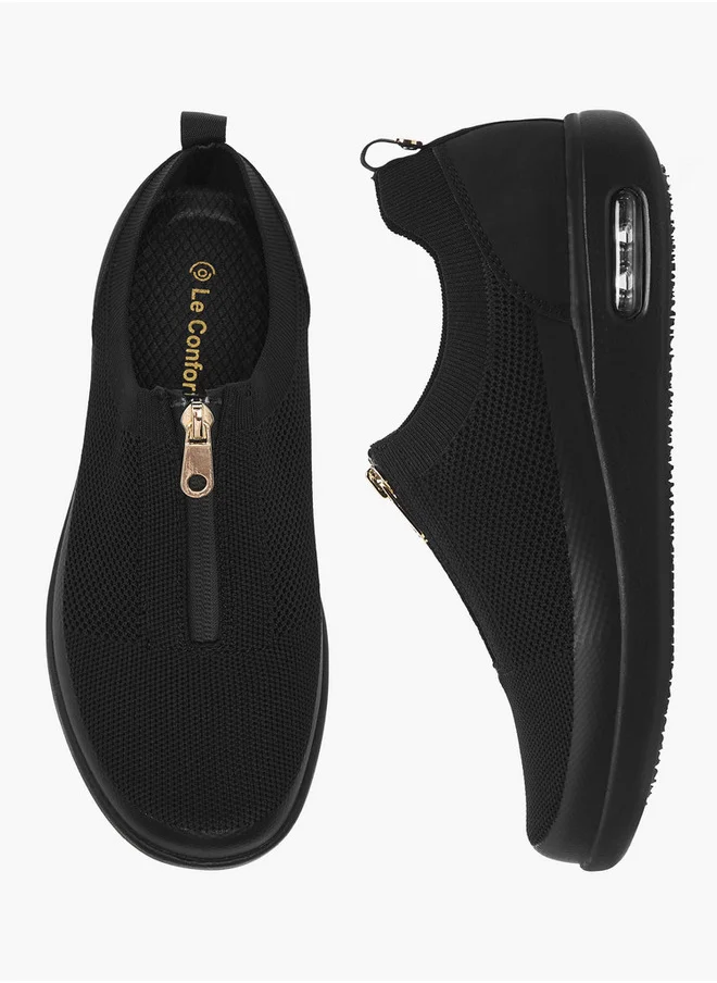 لو كونفورت Women's Textured Diabetic Sneakers with Zip Closure