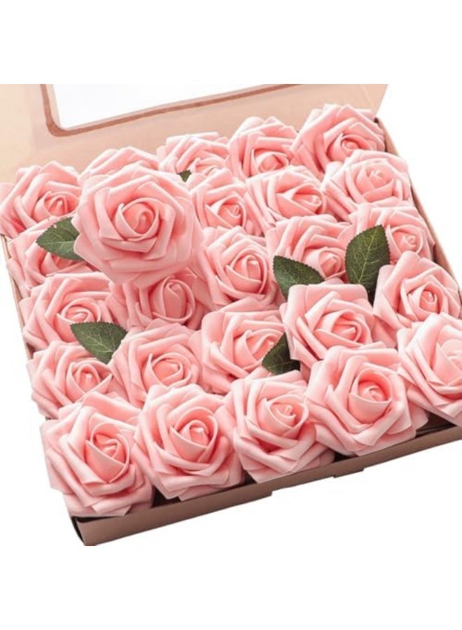 Artificial Flowers 25pcs Real Looking Fake Roses with Stems for DIY Wedding Bouquets White Bridal Shower Centerpieces Arrangements Party Tables Decorations - Image 1