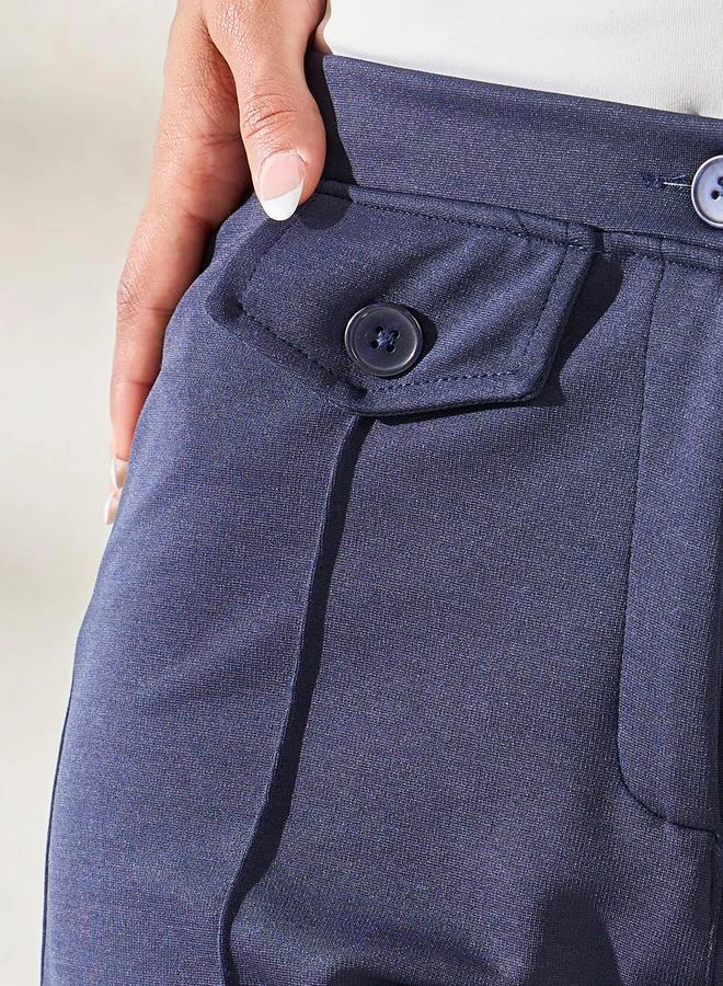 Styli Ankle Length Slim Fit Trouser with Flap Detail