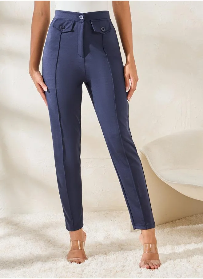 Styli Ankle Length Slim Fit Trouser with Flap Detail