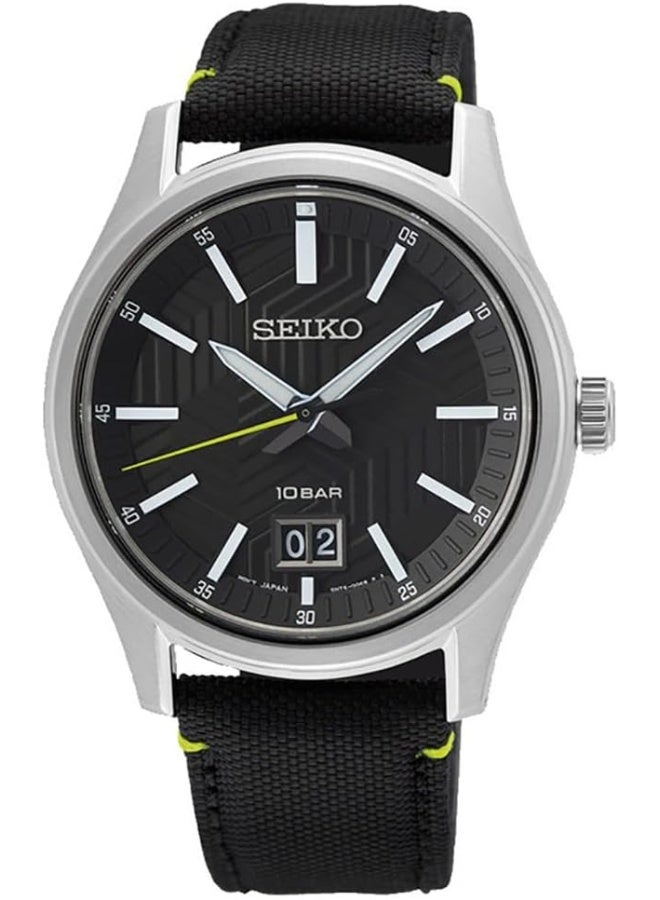 Seiko ساعة يد للرجال بقرص أسود من كواتز بيغ ديت SUR517P1 - Image 1