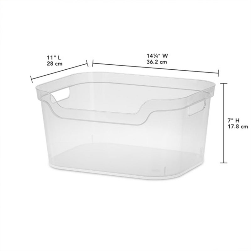 Sterilite 7 x 11 x 14.25 Inch Polished Open Scoop Front Storage Bin with Comfortable Carry Through Handles for Household Organization  Clear (12 Pack) - Image 2