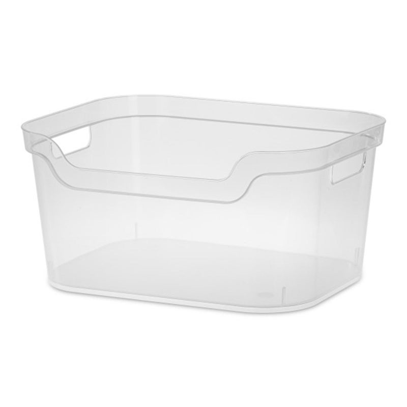Sterilite 7 x 11 x 14.25 Inch Polished Open Scoop Front Storage Bin with Comfortable Carry Through Handles for Household Organization  Clear (12 Pack) - Image 1