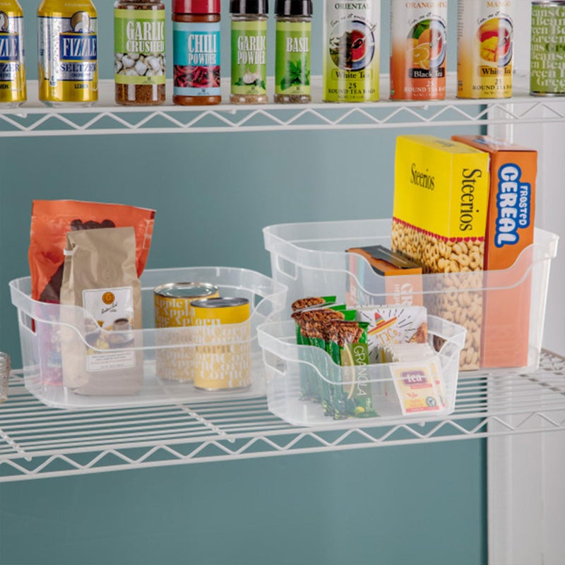 Sterilite 7 x 11 x 14.25 Inch Polished Open Scoop Front Storage Bin with Comfortable Carry Through Handles for Household Organization  Clear (12 Pack) - Image 3