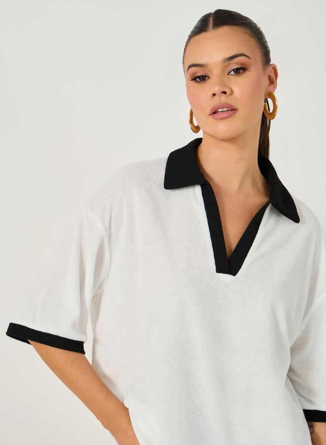 Styli Contrast Trim Solid Short Sleeve Boxy Fit Polo T-shirt - Image 4