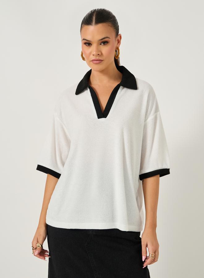 Styli Contrast Trim Solid Short Sleeve Boxy Fit Polo T-shirt - Image 2