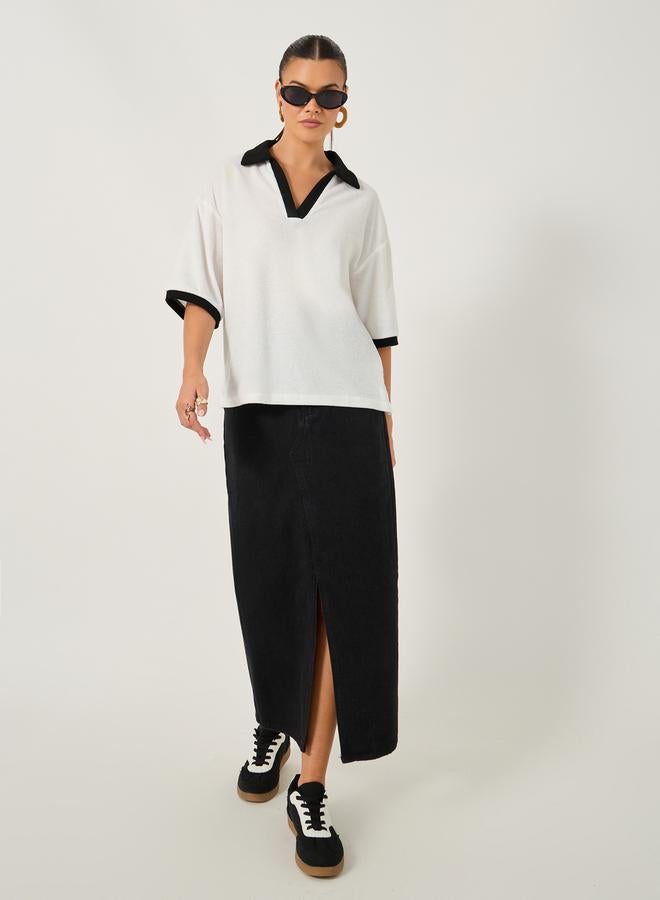 Styli Contrast Trim Solid Short Sleeve Boxy Fit Polo T-shirt - Image 3